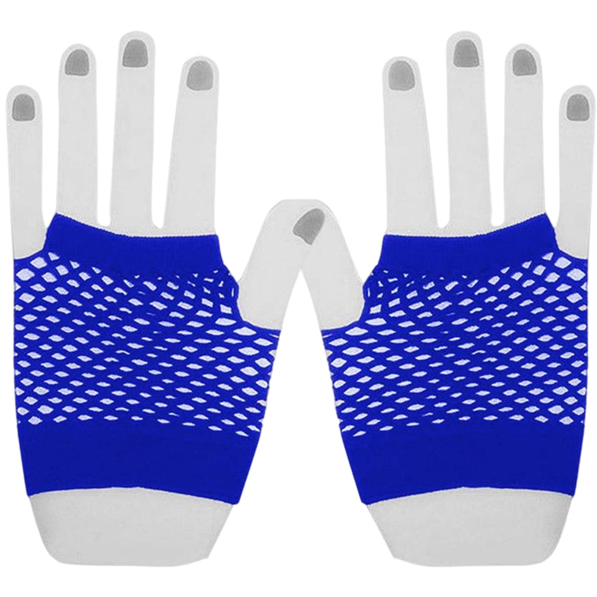 Samheng Women's Royal Blue Short Fishnet Gloves - 1 Pair Yellow Pierced Nylon Fingerless Mesh For Funky Retro Elegant Stretchy Opera Evening Party 1920S - 80S Dance Disco Costume Parties Supplies