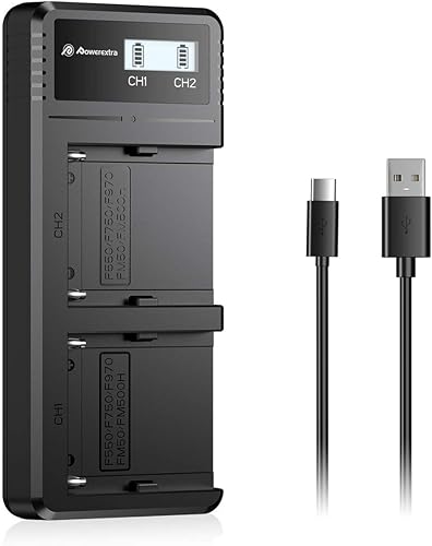 Powerextra - Cargador rápido doble USB con pantalla LCD para batería Sony NP-F970 NP-F930 NP-F950 NP-F960 NP-F550 NP-F530 NP-F330 NP-F570