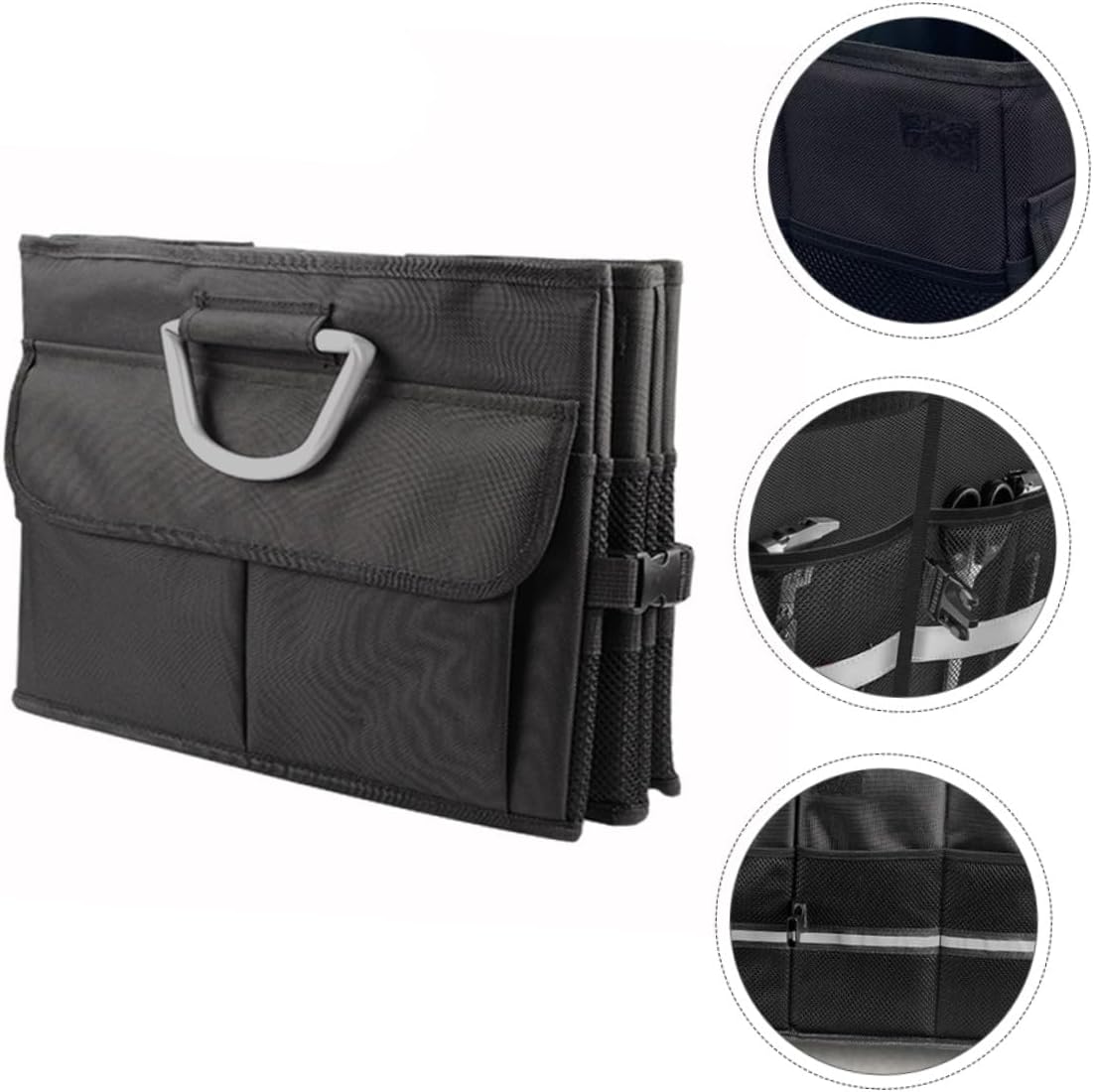 Car Trunk Organizer Foldable Storage Box, Multi-functional Car Organizer Case with Handle, Black Collapsible Auto Storage Container for Vehicle Cargo Management