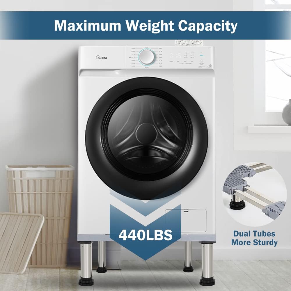 Kokorona Washing Machine Stand Mini Fridge Stand with 4 Strong Feet (9-10.2in High, Dual-Tube), Adjustable Refrigerator Base Multi-Functional Washer Dryer Pedestals, Max Load 440LBS