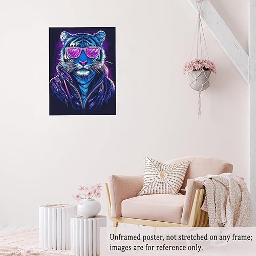 Miniatura 6 de Lienzo decorativo para la pared, arte pop retro de los años 80, póster de lienzo con estampado de tigre azul neón, lienzo con estampado de animales