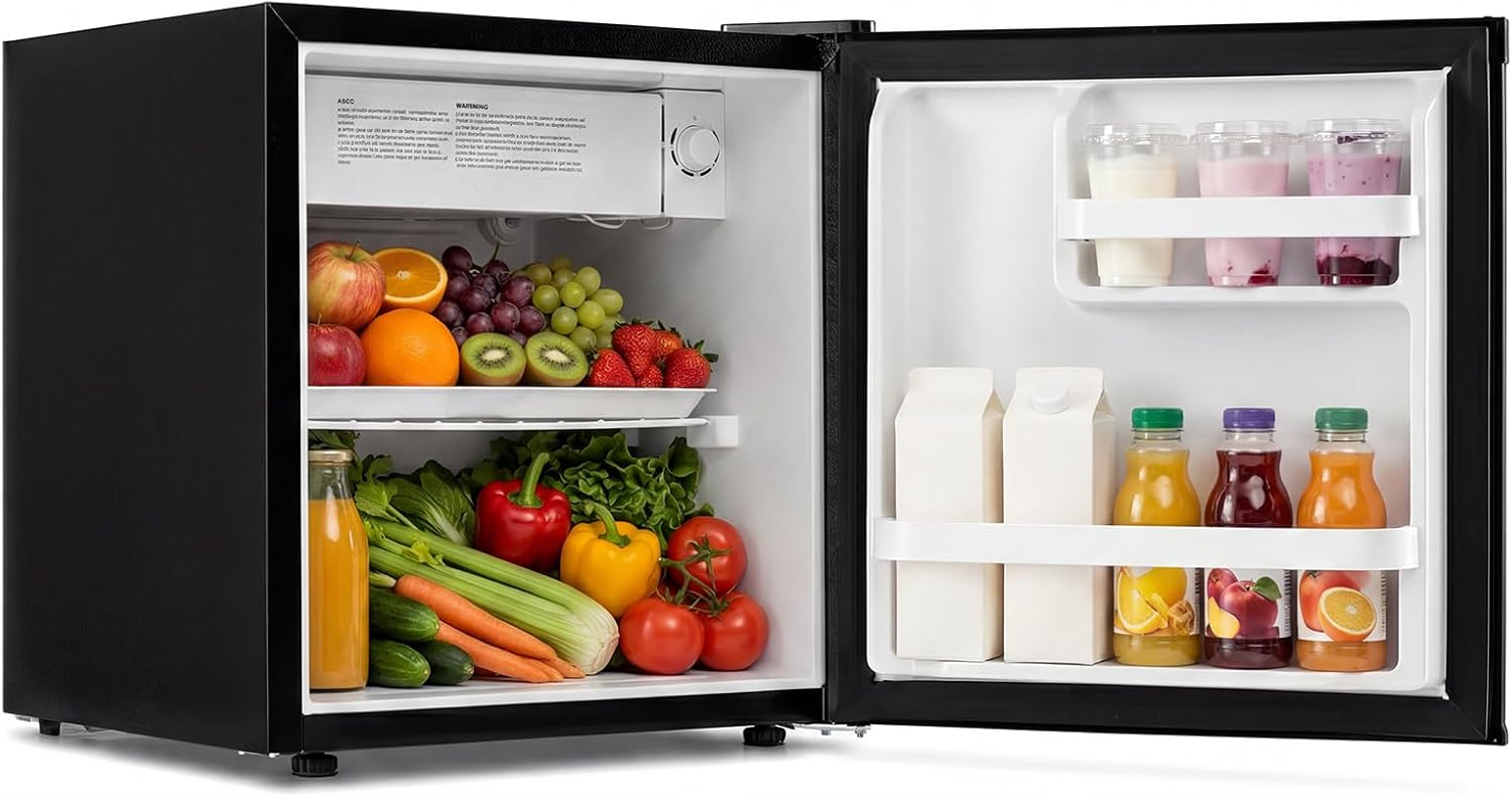 ARLIME Compact Mini Fridge with Freezer, 1.7Cu.Ft Single Reversible Door Refrigerator w/7-Level Adjustable Thermostat, Quiet Small Fridge w/Removable Drip Tray for Dorm, Bedroom & Apartment (Black)