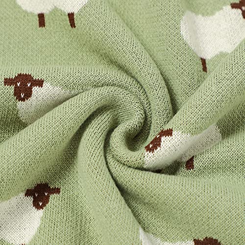 Image of mimixiong Baby Blanket Knit Receiving Boys Girls Blanket Soft Cotton Neutral Blanke for Swaddle Crib Stroller with Cute Sheep (LightGreen, 30x40 Inch (Pack of 1))