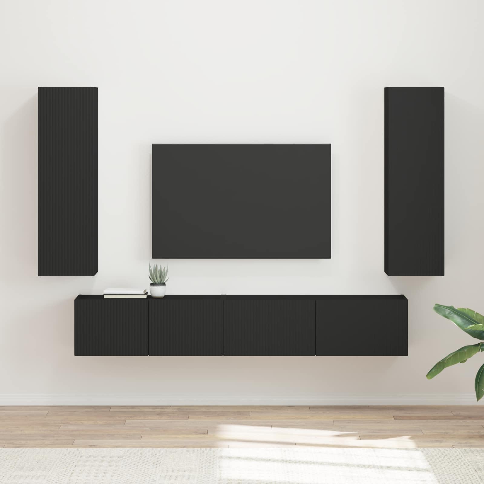 Générique Ensemble Meuble TV 3 Pc Noir Bois d'Ingénierie Mural