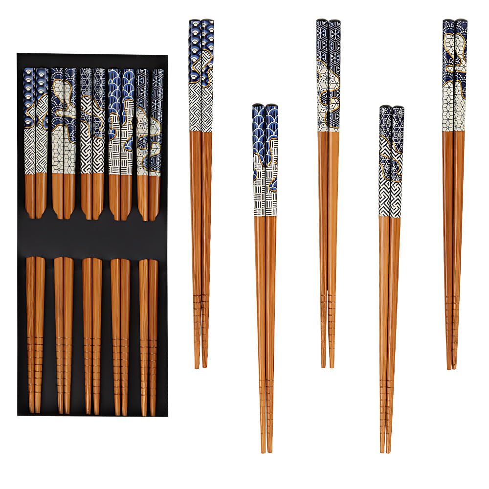 ONEBO 10 Pairs Reusable Chopsticks, Chinese Tableware Chopstick Gift Set, Chop Stix, for Home, Kitchen, Hotel, Restaurant, Asian Dishes Noddles