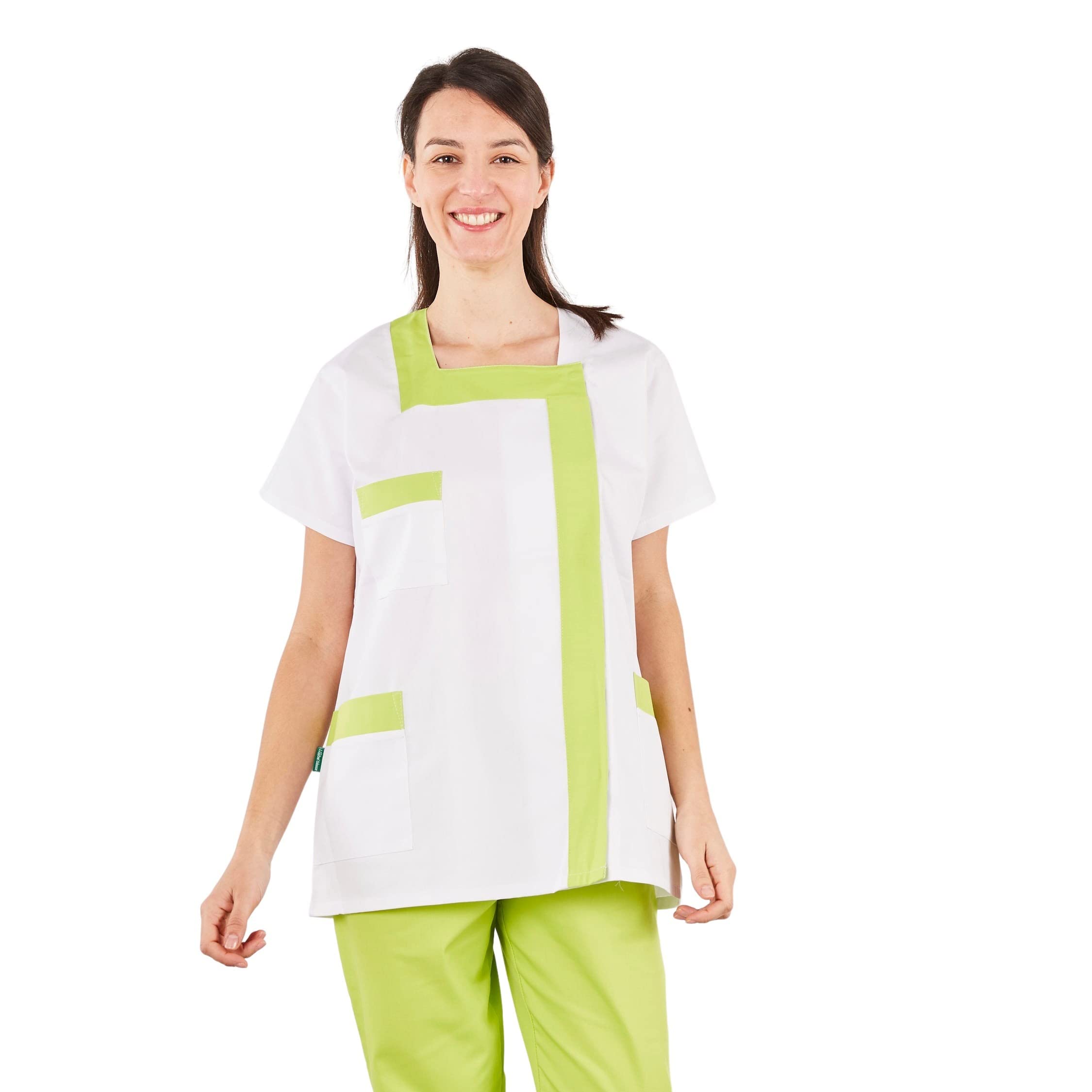 Hurry Jump Blouse Médicale Femme Infirmière Aide Soignante Col Carré Fermeture Pression 3 Poches