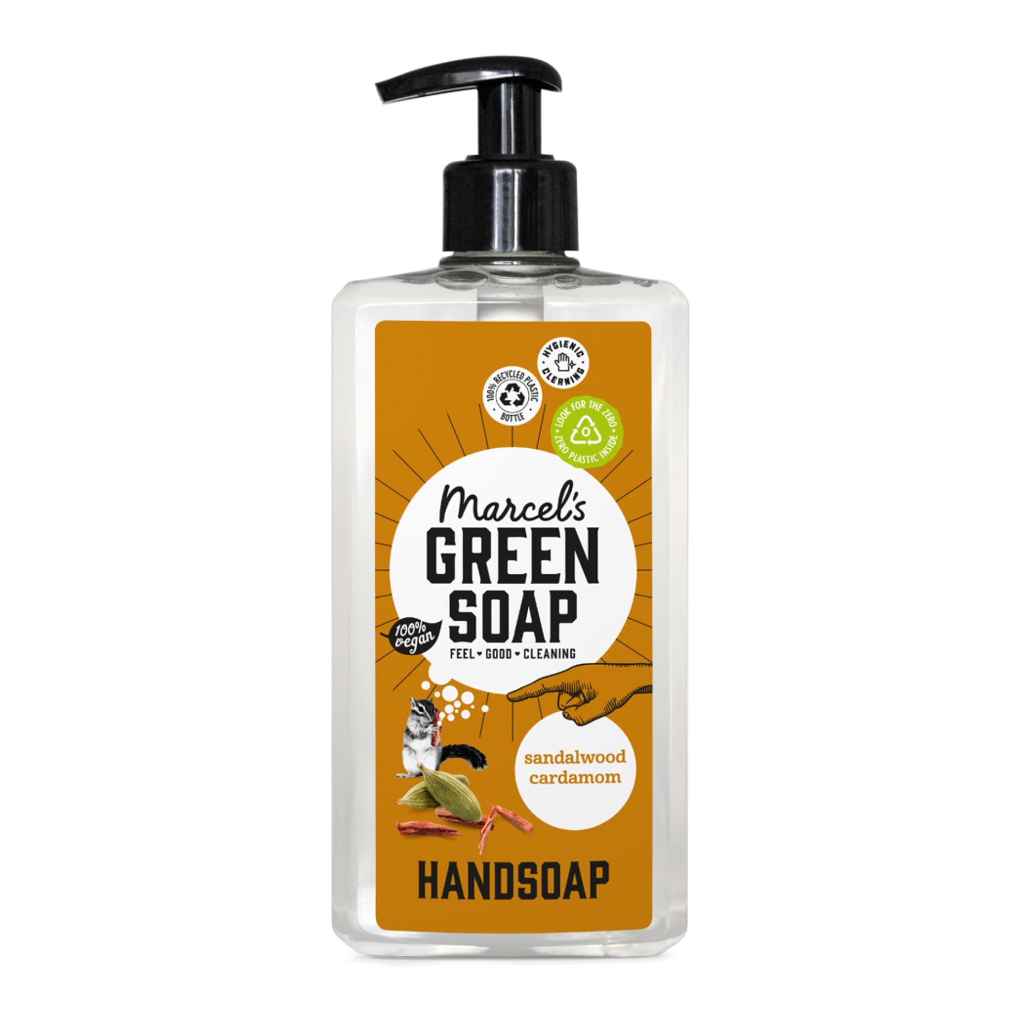 Marcel's Green Soap - Hand Soap Sandalwood & Cardamom - Handwash Dispenser - Microplastic-free formule - Vegan - 100% recycled plastic bottle - Refillable - 250 ml
