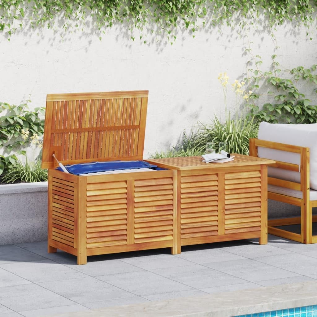 Wooden Garden Storage Box with Louver, Outdoor Cabinet Patio Storage Container for Furniture Tools, 59.1"x19.7"x22" Solid Wood Acacia,-131