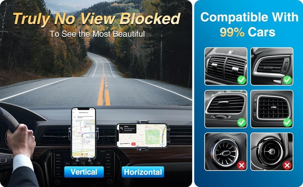 VANMASS Car Phone Holder Vent Mount [Solid Plus] Rotatable Universal Mobile Phone Stand Automobile Cradle Van Accessories for iPhone 16 Pro Max 15 14 13 12 Mini Samsung Galaxy S25 S24 Pixel 8 Sat Nav