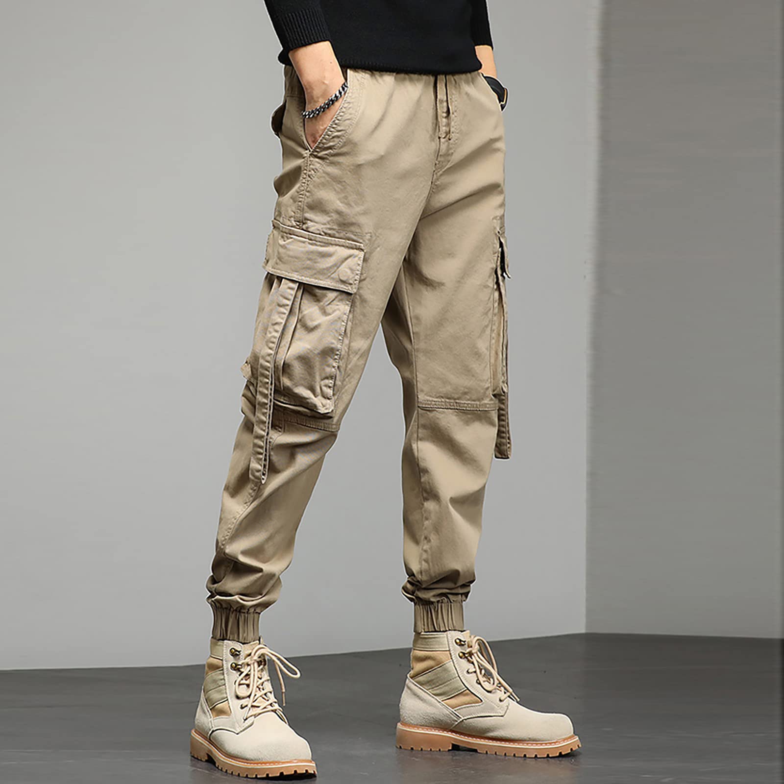 Pantalones cargo para hombre, cintura elástica, pantalones con puños para hombre, pantalones holgados de talla grande, pantalones de trabajo al aire libre, pantalones de trabajo al aire libre