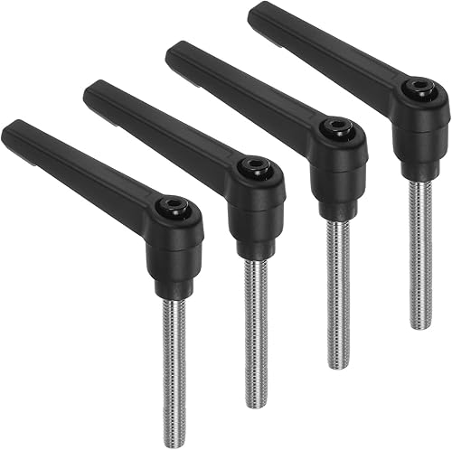 Miniatura 90 de uxcell 4 manijas de palanca de sujeción, perno macho roscado de acero al carbono de óxido negro M8 x 0.59 pulgadas, asas ajustables de bloqueo