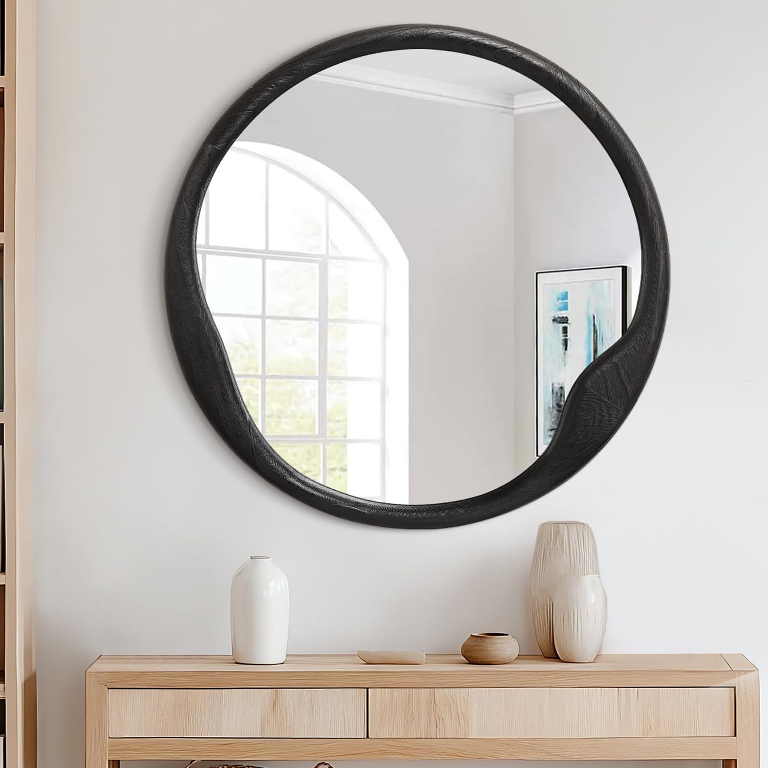 Aoaopq Black Wall Mirror 28" Vanity Circular Bathroom Mirror Wood Framed Modern Decorative Vanity Mirrors For Bedroom Living Room Entryway