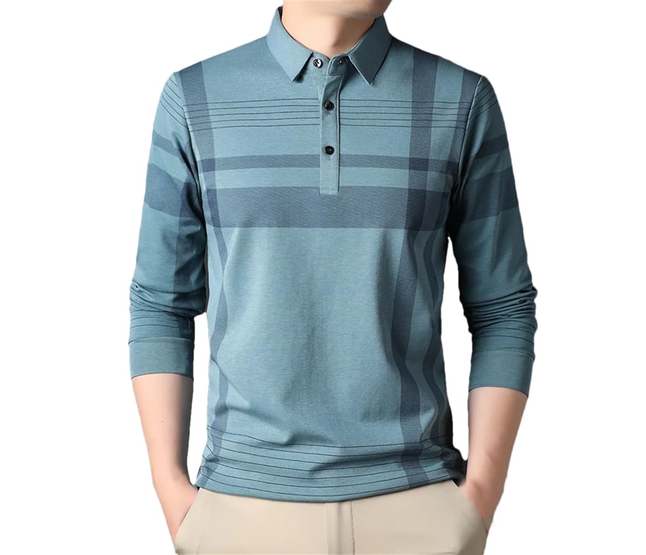 Rfmfkkg Polo casual a maniche lunghe da uomo, vestibilità regolare, a quadri, a maniche lunghe, da golf