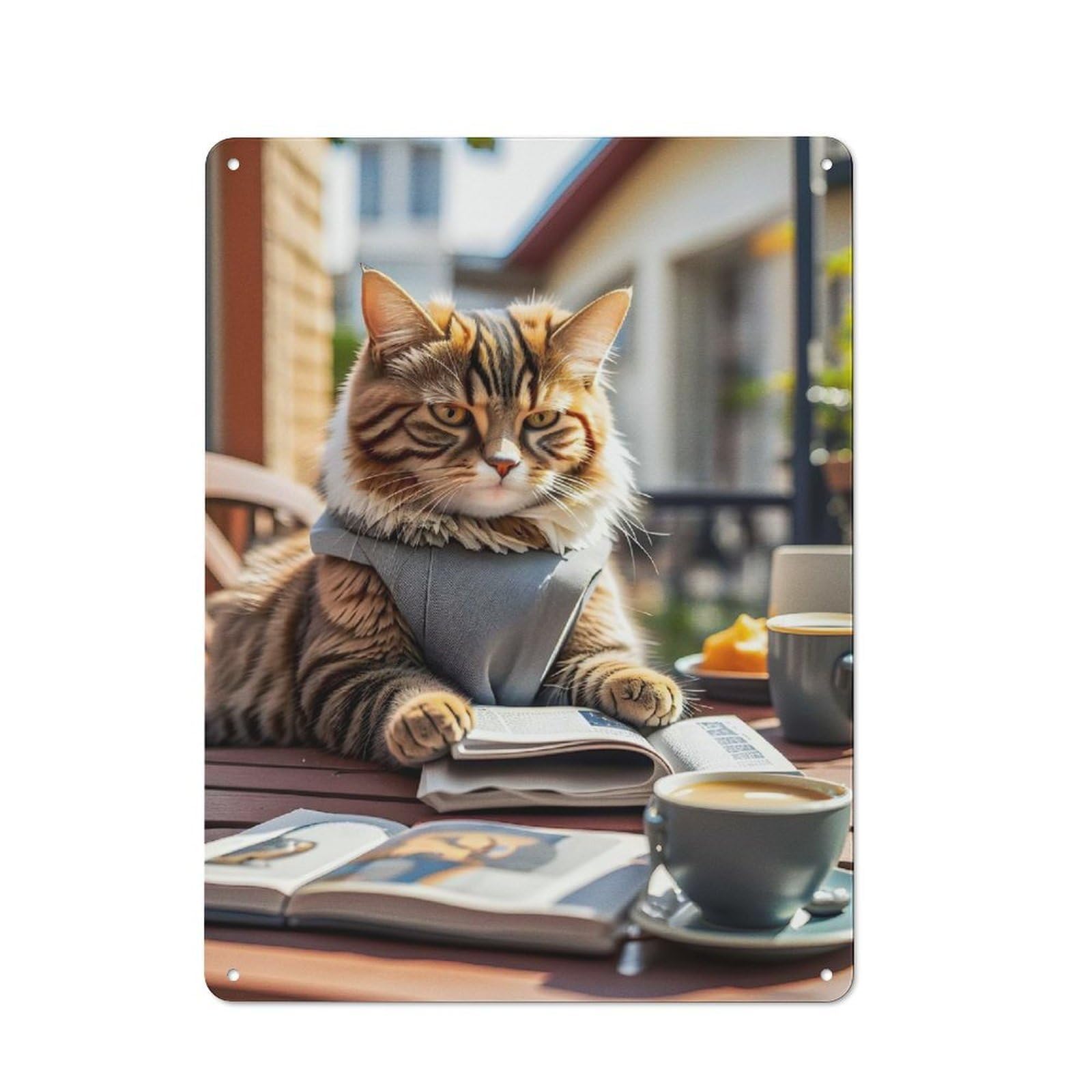 Vintage Metal Sign 40x30cm Featuring Cute Cat, Home Bar Decor for Cafe, Pub, Workshop Or Home Bar