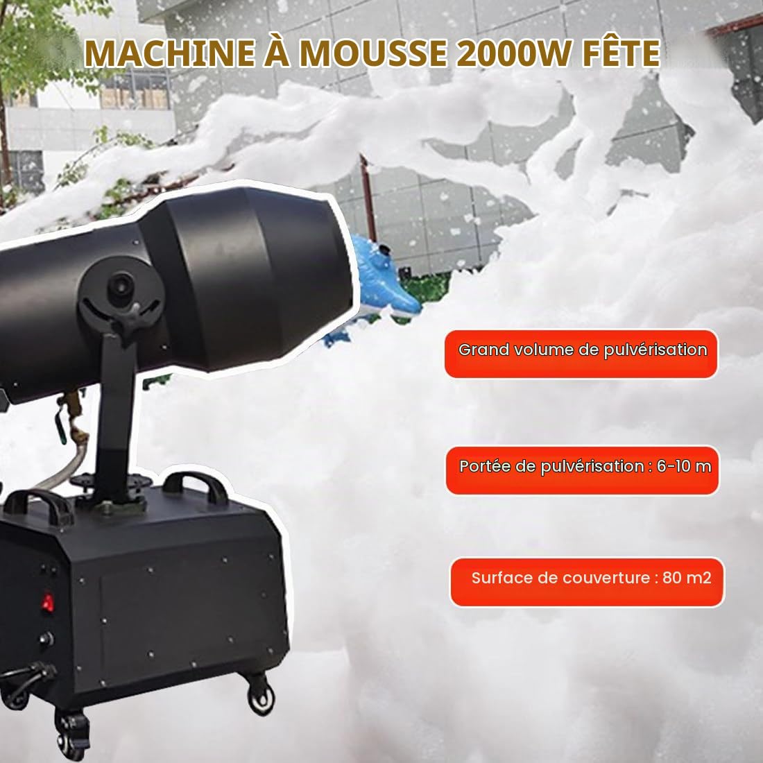 Grande Machine à Mousse pour Scène,Pistolet à Neige 2000 W,équipement De Fête,Machine à Bulles à Jet De Tête Secouée,pour Fêtes en Plein Air,Parc Aquatique,Fête à Piscine