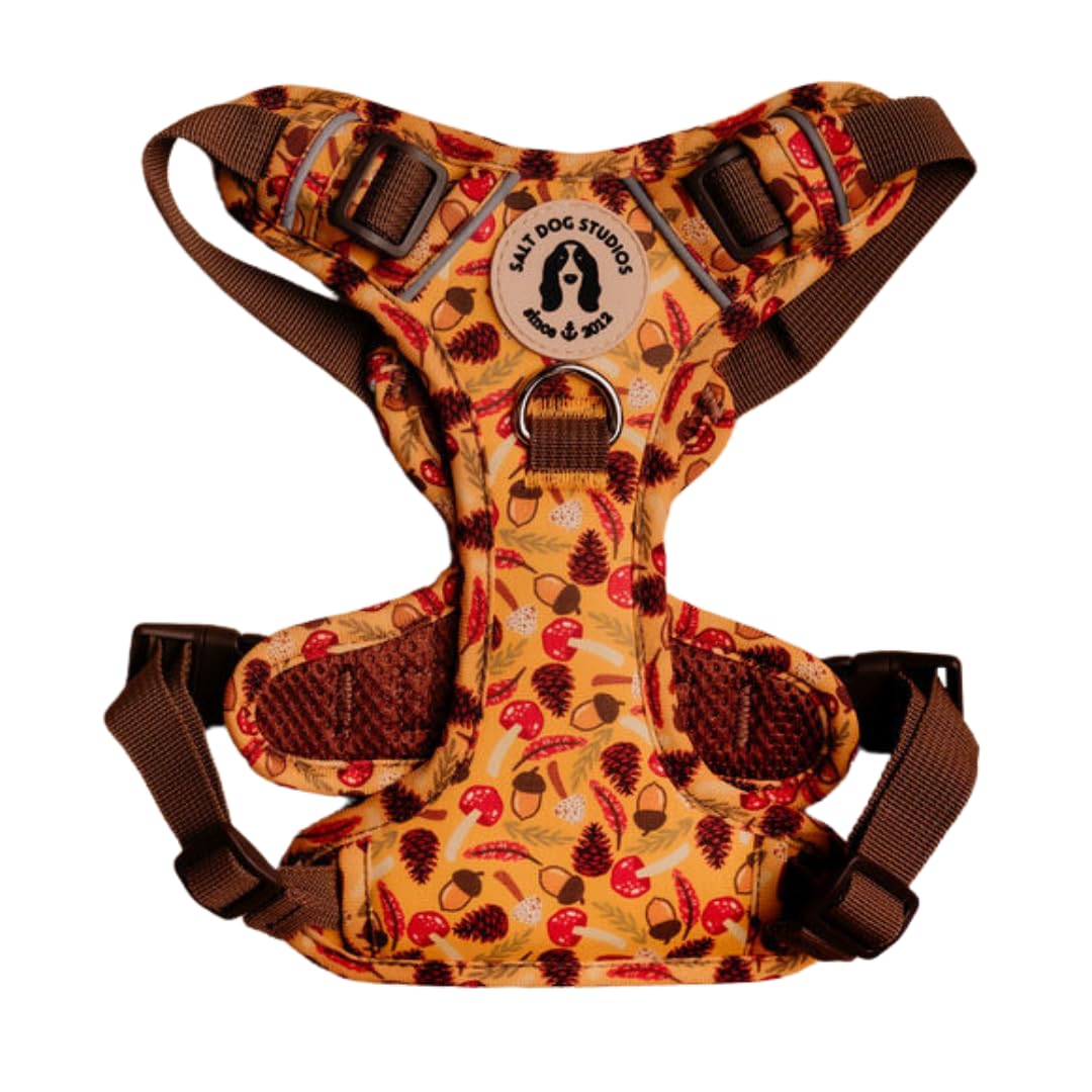 Woodland Dog Harness, Adjustable Mesh Harness for small, medium & Large Dogs, Lightweight Comfortable Harness with Front & Back D-Rings by Salt Dog Studios (Woodland Treasure, Extra Large)