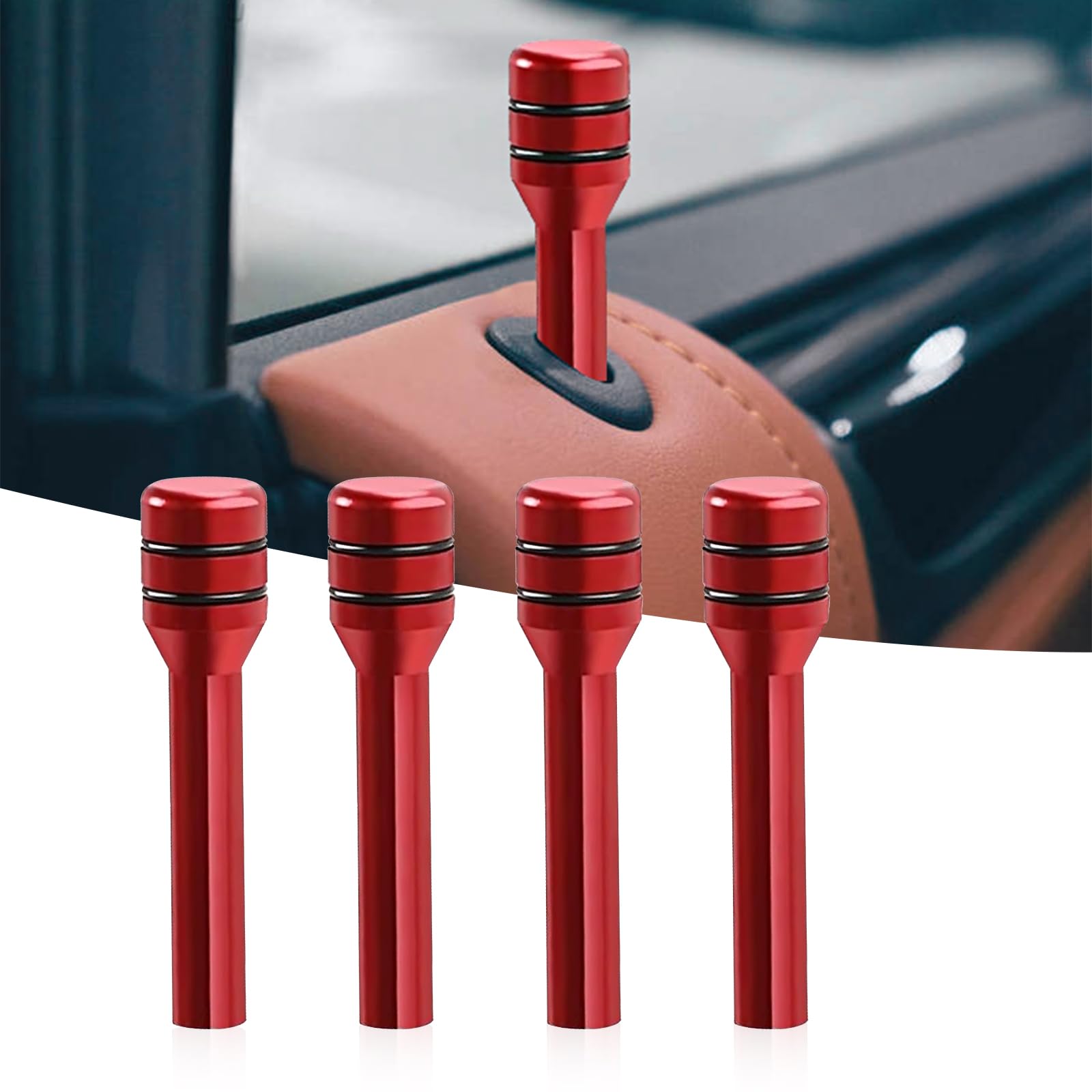 4 PCS Car Interior Door Safety Lock Knob Pull Pin, 0.47" x 1.93" Metal Texture Personalized Decorative Door Latch Knob, Modified Replacement Accessories, Suitable for Most Cars SUVs (Red)