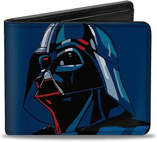 Wallet Bifold PU Star Wars Darth Vader Face and Text Blue Black Red, Star Wars Darth Vader, 4.0" x 3.5"