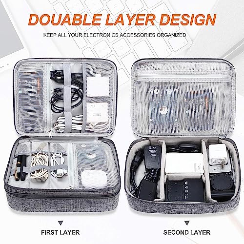 Anayo Electronics Accessories Organizer Bag Gadget Pouch Waterproof Travel Case for Cables, Charger, Power Bank, Memory Card, USB Drive, Mobile, Tablet, Camera, HDD, SSD - Double Layer (Grey) 2 61u9i9naZ3L