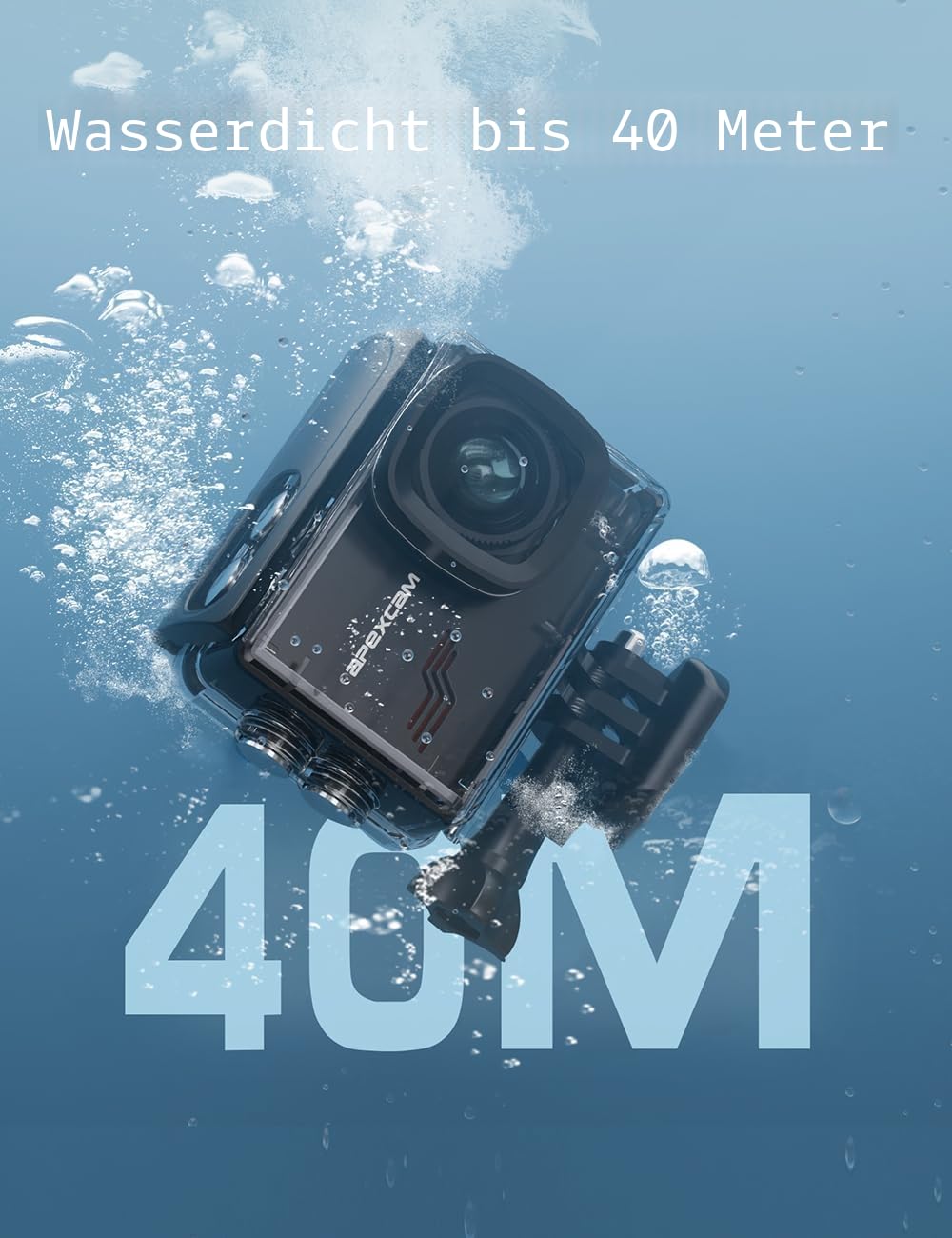 Apexcam M80 Action Cam 4K60FPS 48MP WLAN Sportskamera 40m Wasserdicht 8X Zoom 2.4G Fernbedienung 2x1350mAh Akkus