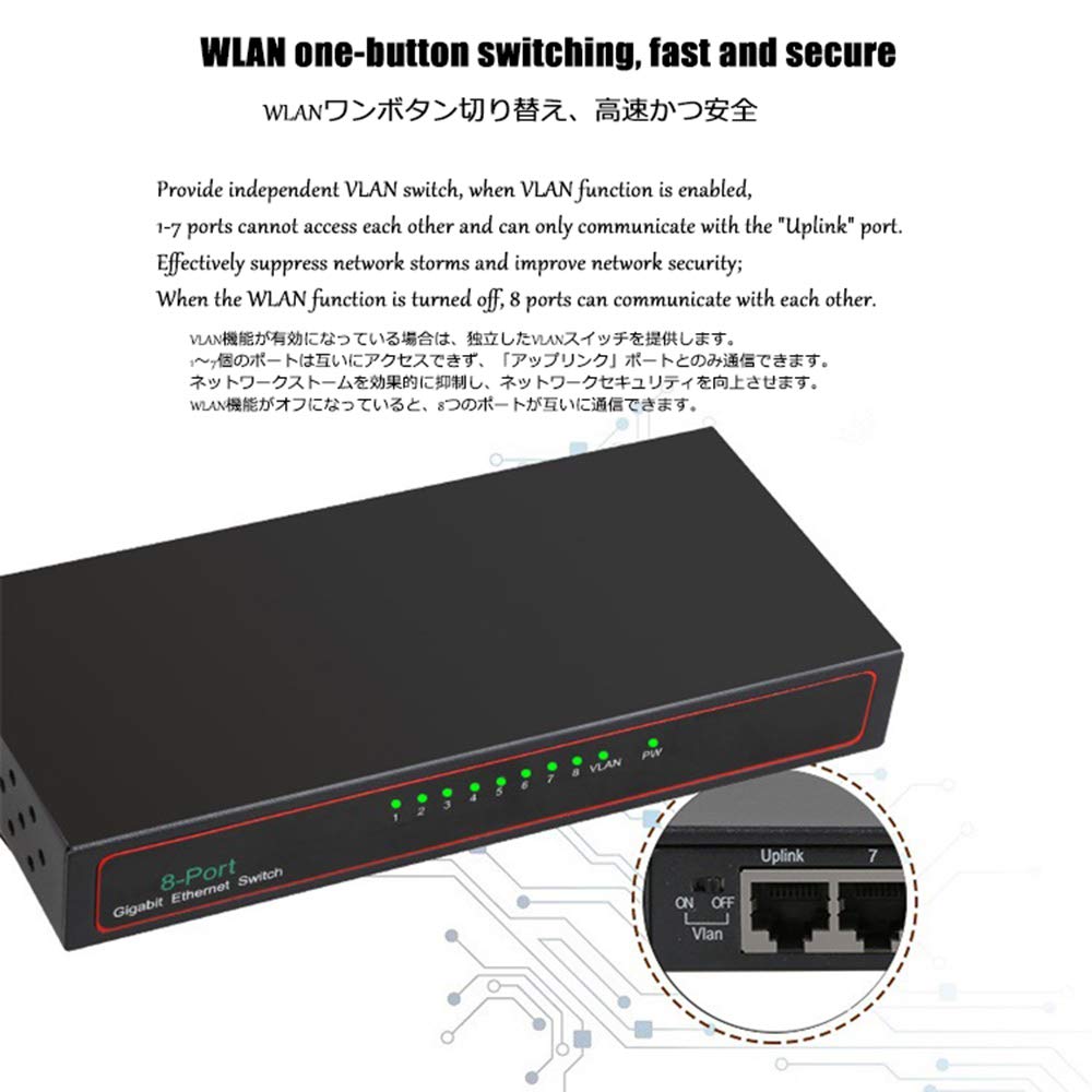 8-portowy przełącznik Ethernet Gigabit Desktop, przełącznik Gigabit z niezarządzanego metalu Monitoruj rozgałęźnik sieci Anti-Burn i Anti-Loop.