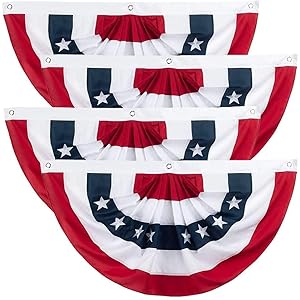 USA Pleated Fan Flag American US Bunting Flag Patriotic Half Fan Banner Flag with Brass Grommets for 4th of July Memorial Day Decoration Red White and Blue Bunting 4 15×3 Feet
