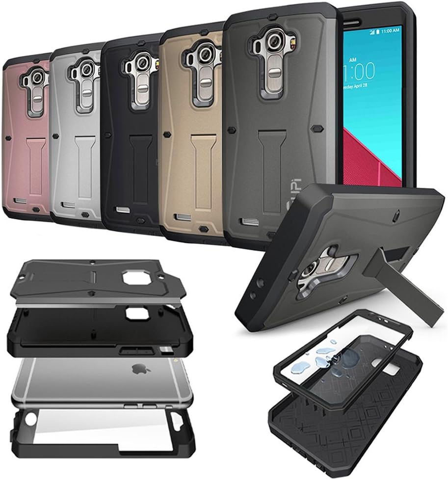 GUPi Genuine GUN METAL GREY Tough Armored TANK Case, Cover Ultra Protective Shockproof with Built in Screen Guard & Media Stand for LG G4