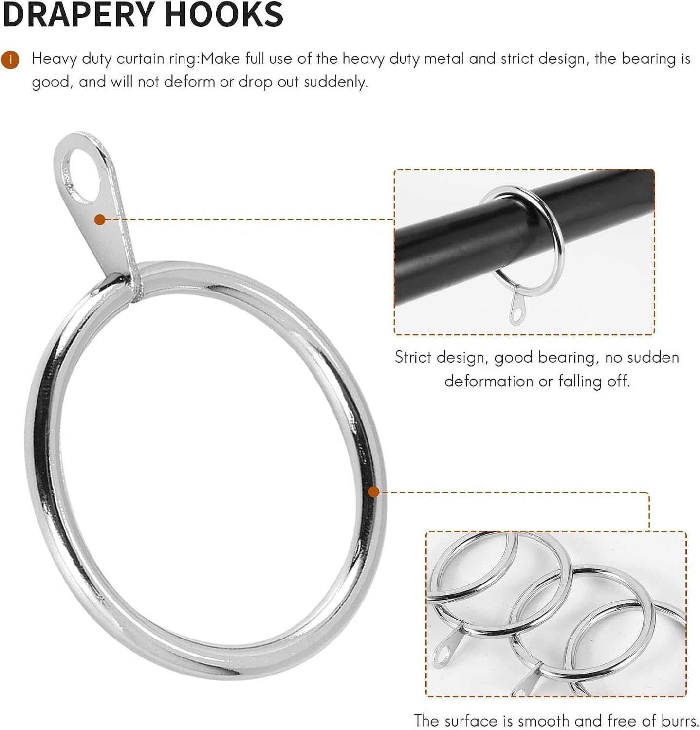 Versatile 60Pcs Metal Curtain Ring for Curtains and Poles Dangling Sliding Eyelet Inner Diameter