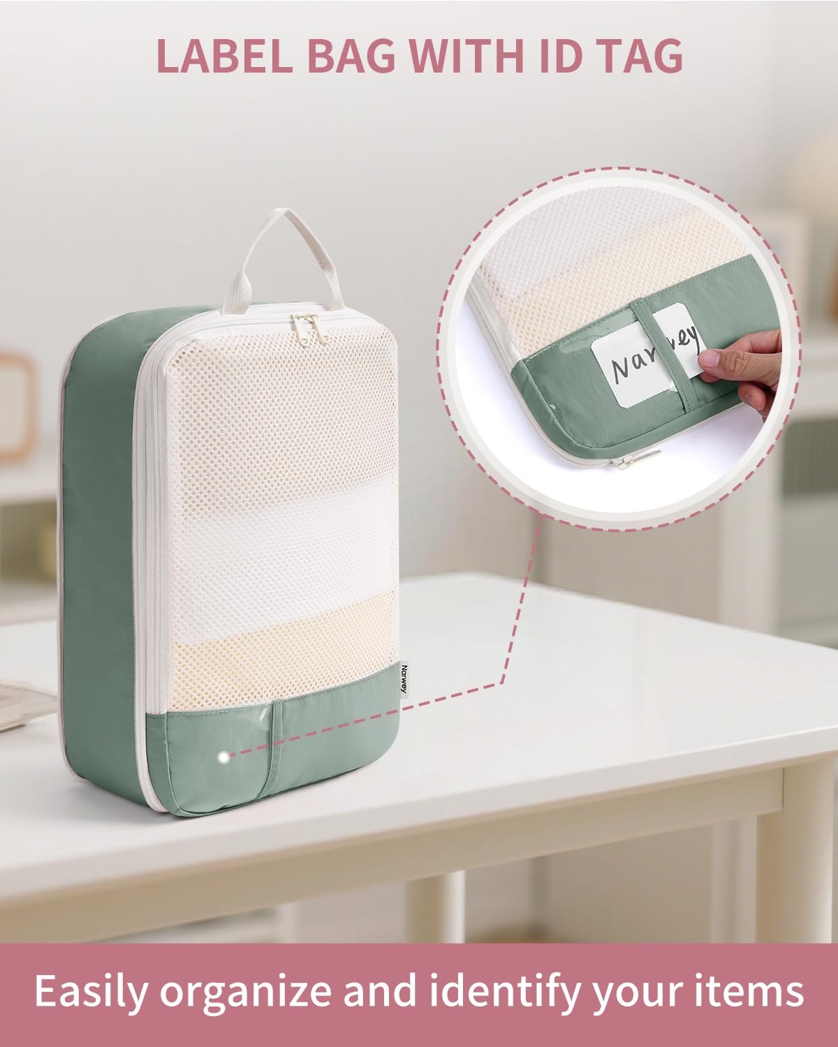 Narwey 5 Pièces Organisateur Valise, Sac Compression Voyage, Compression Packing Cubes, Organisateur Valise Compressible, Cube de Rangement, Organiseurs de Bagage (Vert)