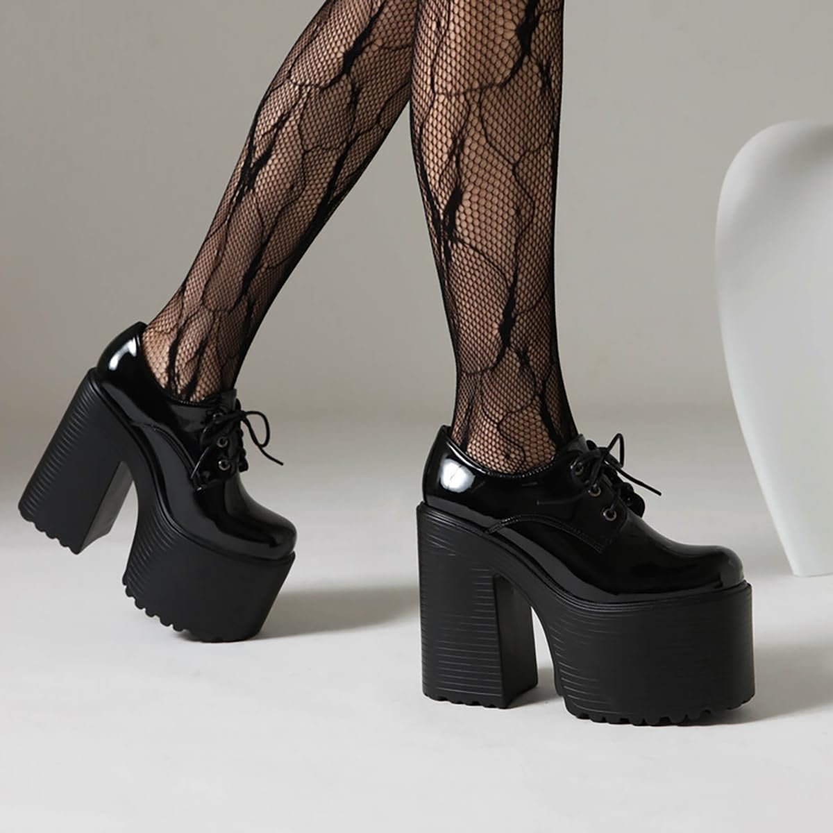 Zapatos de Salón con Plataforma para Mujer Punta Redonda Tacón Ancho para Discoteca y Pole Dance Mega Plataforma 8cm Tacones Extra Altos 13cm