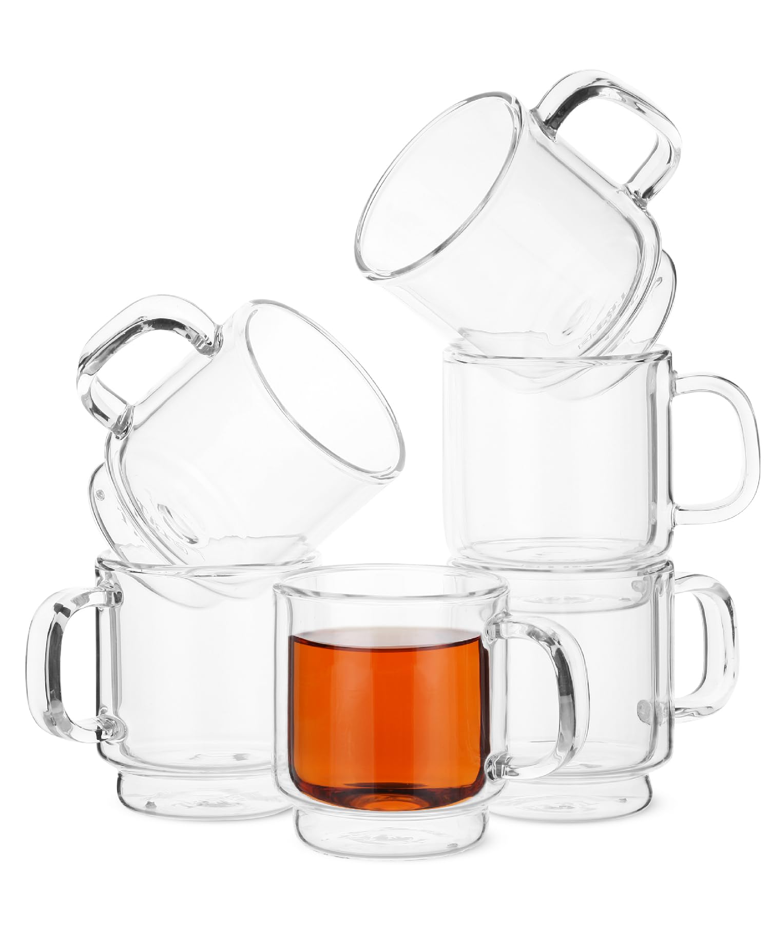 BTaT - Stackable Espresso & Demitasse Glass Coffee Cups, Set of 6 (2.0 oz, 60 ml), Double Wall, Clear