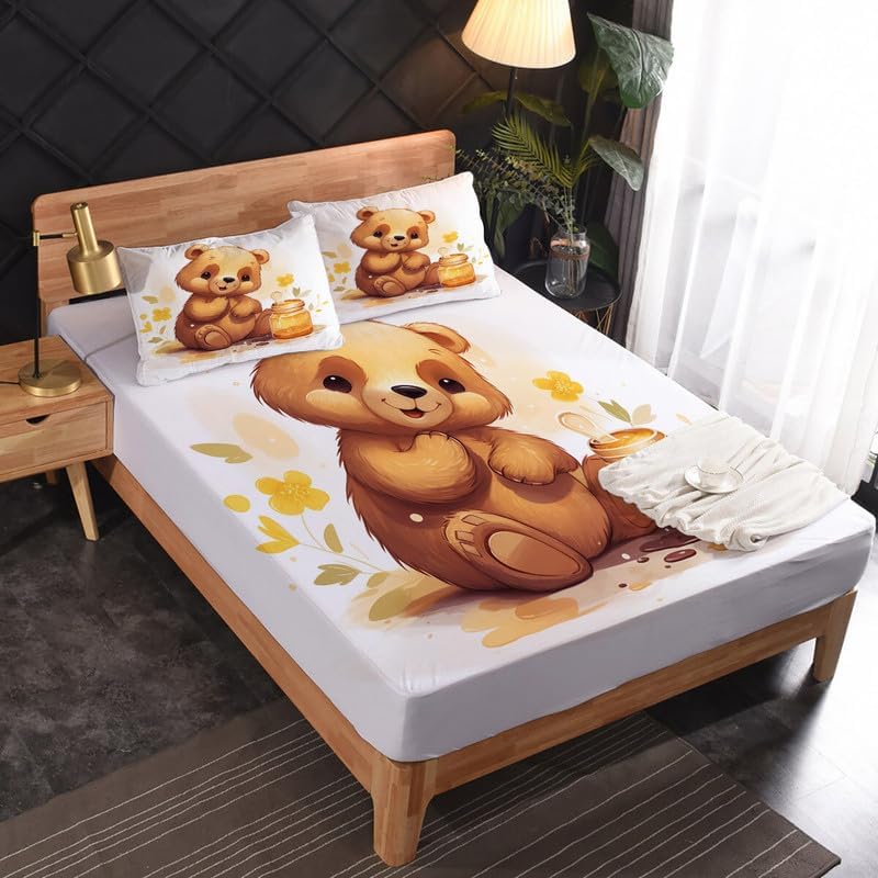 Miniatura 2 de zcsm Bear Sheets - Juego de sábanas tamaño Queen, sábanas de animales para niños, microfibra suave y bolsillo profundo, sábanas y fundas de almohada