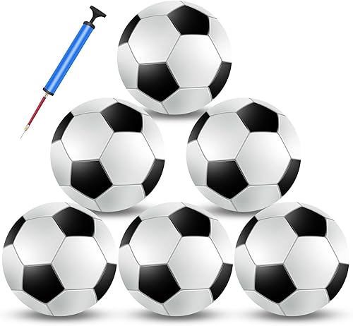 jiaonun Paquete de 6 pelotas de fútbol clásicas de tamaño 345 inflables con bomba para niños, jóvenes y adultos, pelota de fútbol en blanco y negro