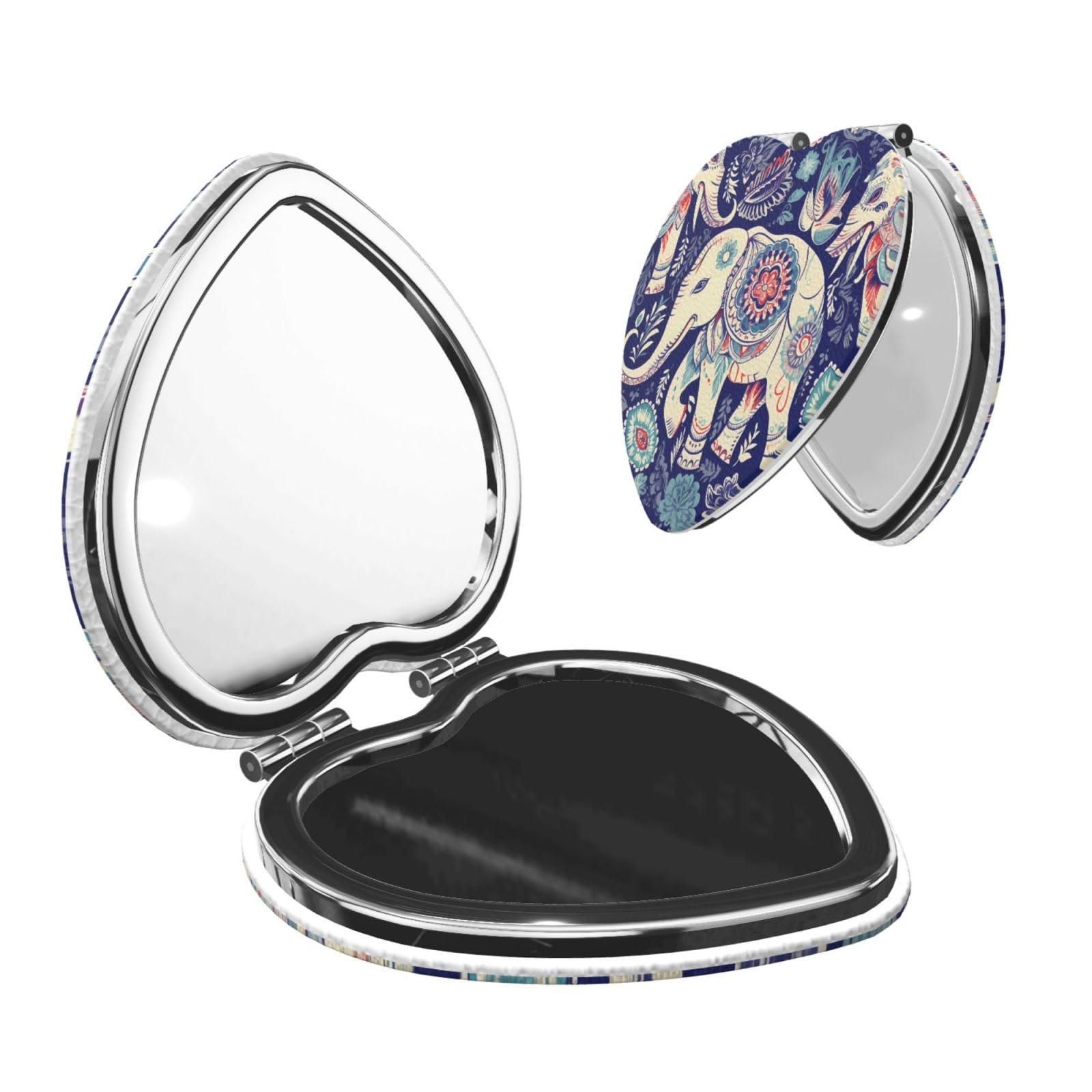 DWVTSLH Boho Elephant Compact Mirror for Purse, Double-Sided 2X/1X Magnifying Mirror for Women Men, Travel Makeup Mirror for Handbag, Handheld Vanity Mirror for Gift