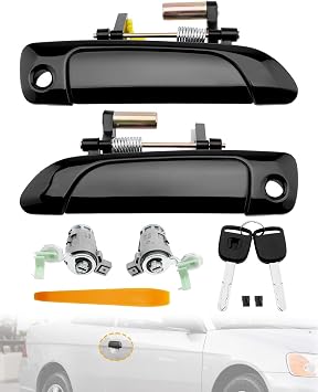 Exterior Front Door Handles w/ Lock Cylinder & Key, Compatible with Honda
