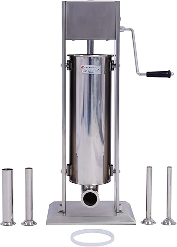 Miniatura 5 de Relleno de salchichas de 15 libras/7 L, máquina de rellenar de salchichas comercial de acero inoxidable, máquina de embutición vertical de doble