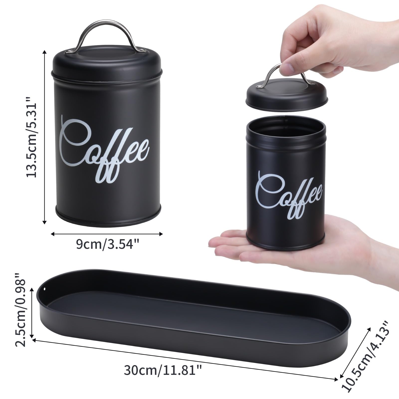 Marra Living, Tea Coffee Sugar Canisters Set of 3, Airtight Kitchen Storage Jars with Lids and a Coordinating Tray - Image 3