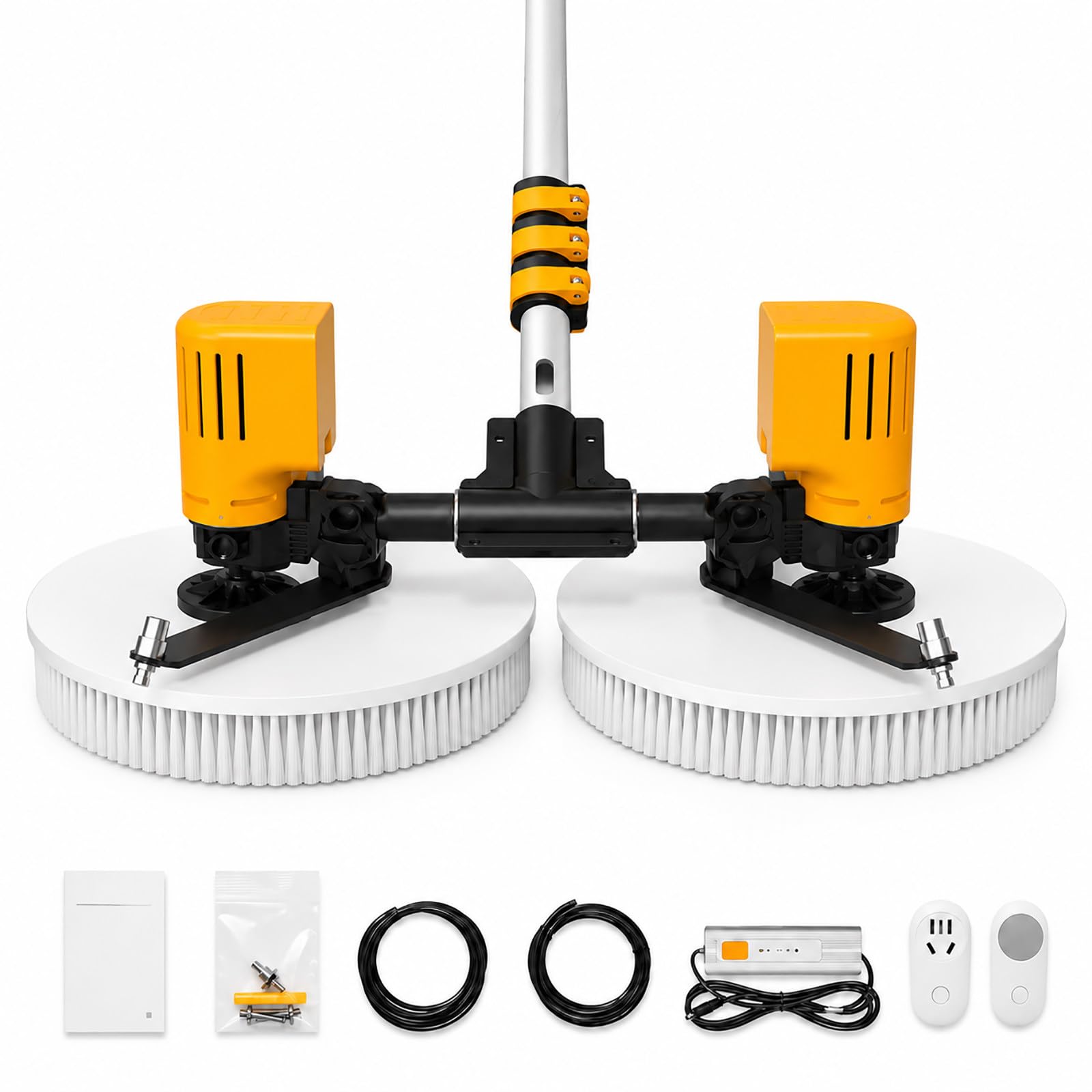 vnmudzeo Solar Panel Cleaning Brush, Dual Head Electric Photovoltaic Panel Cleaner – 300W Brushless Motor, 350RPM Rotating Brushes, 65cm Cleaning Width 5.5m(18ft)