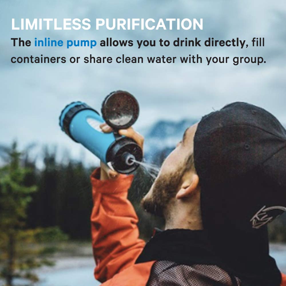 LifeSaver® Liberty | Wasserfilterflasche (400ml) | Trinkflasche filtert 99,9999% aller Bakterien | Wasseraufbereitung Trinkwasser Camping bis zu 2.000 Liter | Tragbarer Wasserentkeimer Wandern (Blue)
