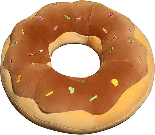ChezMax Almohada redonda de 16 pulgadas, suave cojín decorativo con forma de rosquilla de chocolate, cómodo cojín de felpa divertido y lindo relleno