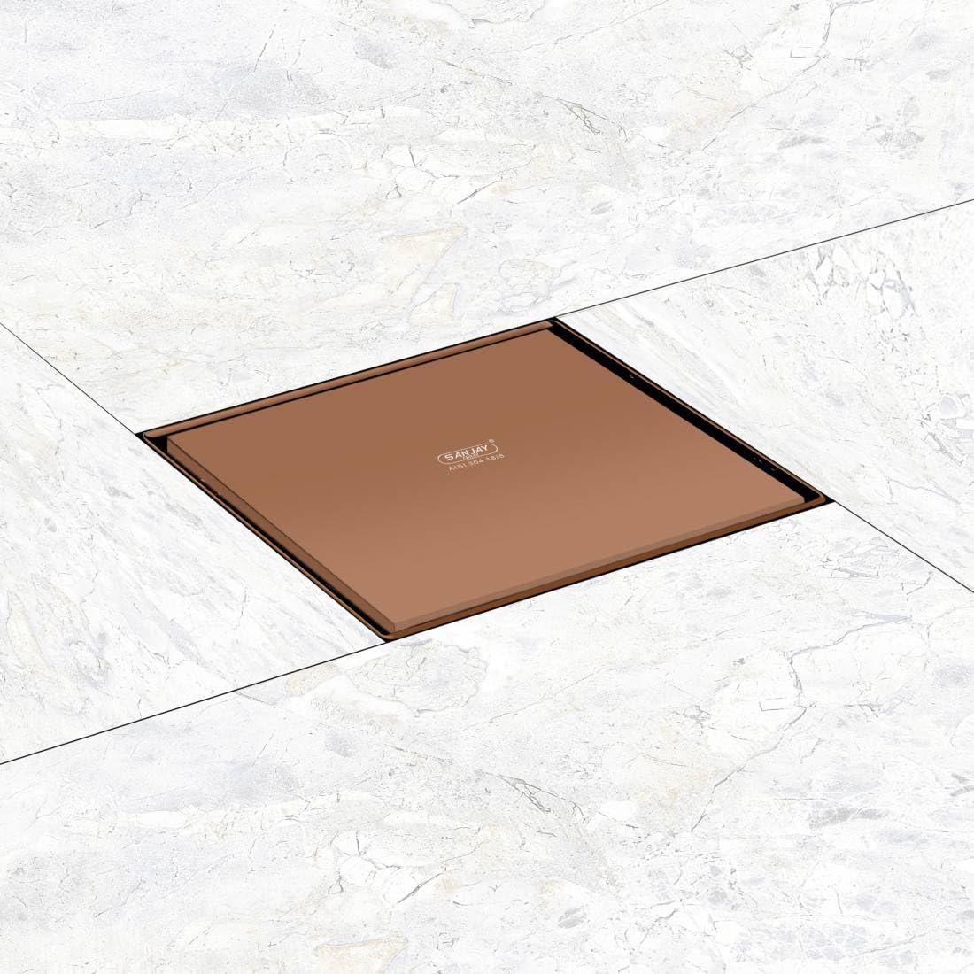 Sanjay Chilly Marble Drain Colour Collection Cockroach Trap Insert 21mm Tile for Bathroom Gratings 304 Grade Stainless Steel Floor Waste Water Drainer Strainer in Washroom Sink (6 x 6 INCH Rose Gold)