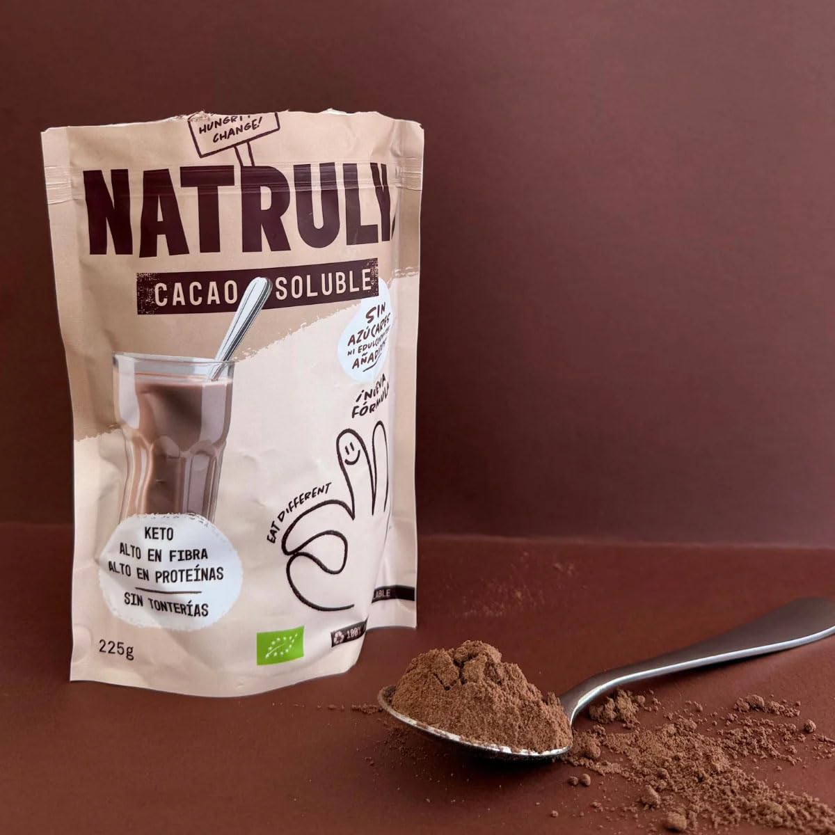 Natruly Cacao Soluble con Proteína 225 g Pack 2 x 225 g (450 g total) – Cacao instantáneo con proteína, sabor chocolate suave
