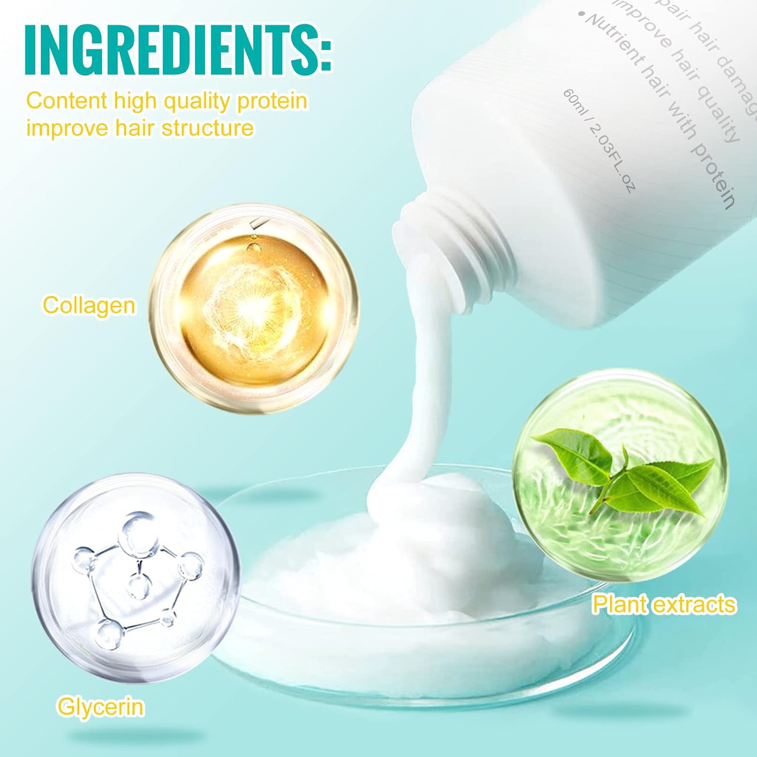 Hair Straightener Cream, Protein Correction Hair Cream for Smooths Frizz Used With Hairs Straightener, Nutrient hairs with protein, Hydrating Hairs for Wavy, Curly, Damaged, Twisted and Dry, 2 FI oz