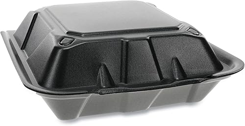 Pactive YTDB99010000 Recipientes de espuma con tapa con bisagras, bloqueo de doble pestaña, 9 x 9 x 3.25, 1 compartimento, negro, 150caja