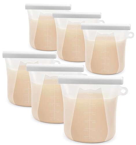 ZOMCHI 6 bolsas reutilizables de silicona para almacenamiento de leche materna, 12 onzas, sin BPA, bolsas de almacenamiento de seguridad para uso