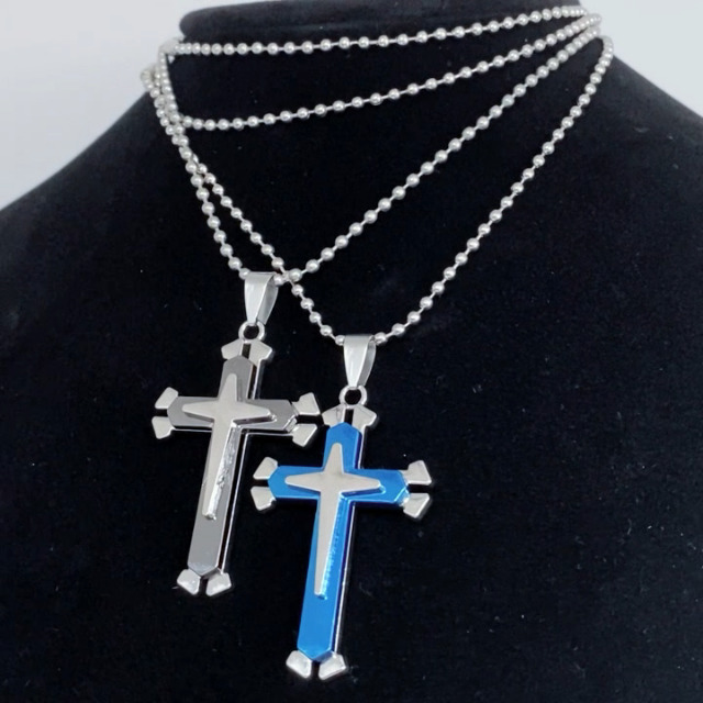 Zittop Pack of 2pcs Black and Blue Cross Pendant Necklace Chain