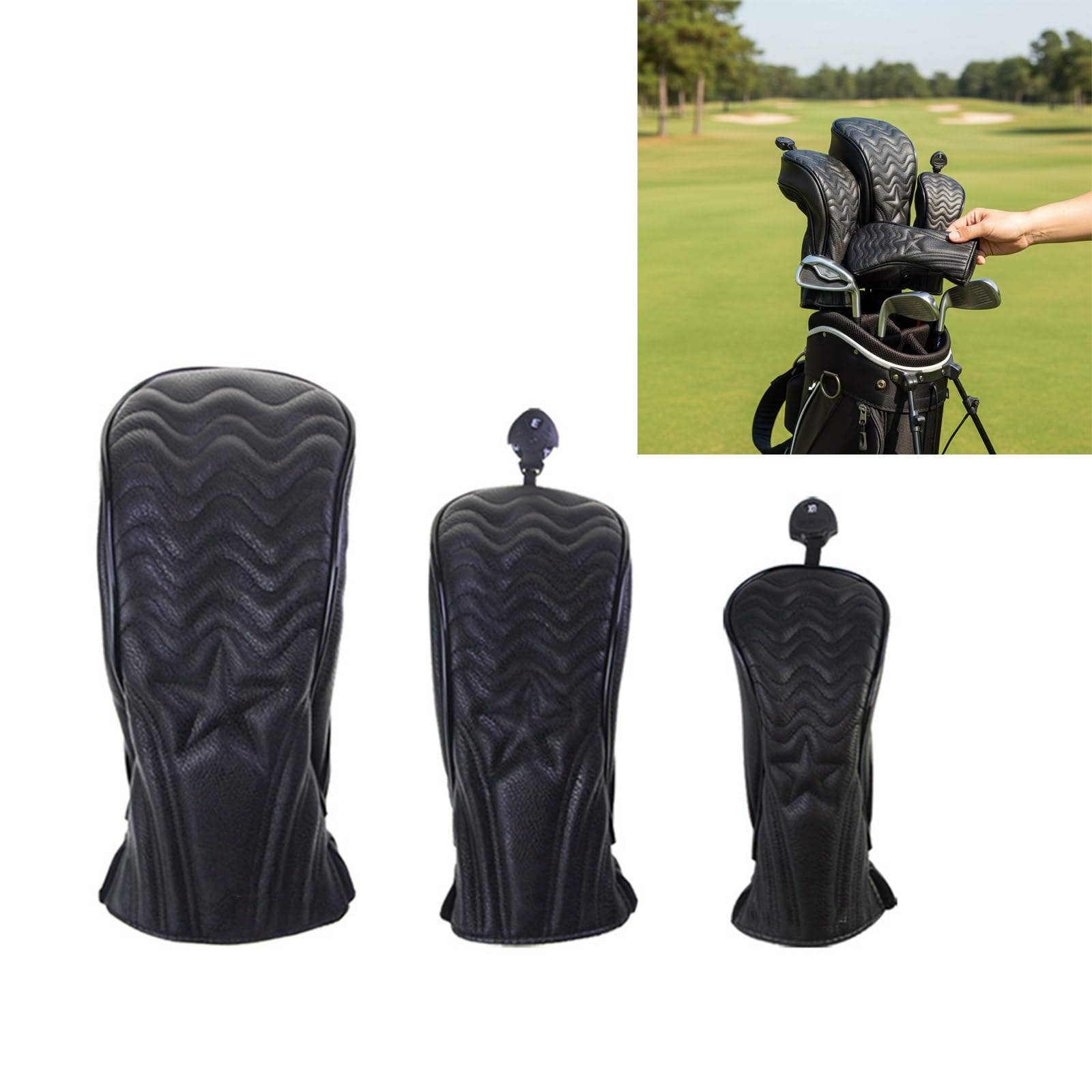 Funda universal para cabeza de golf de madera con estrella impermeable, ligera, portátil, para jugadores de viaje, de instalación rápida, textura de estrella, cubierta de cabeza de golf, de