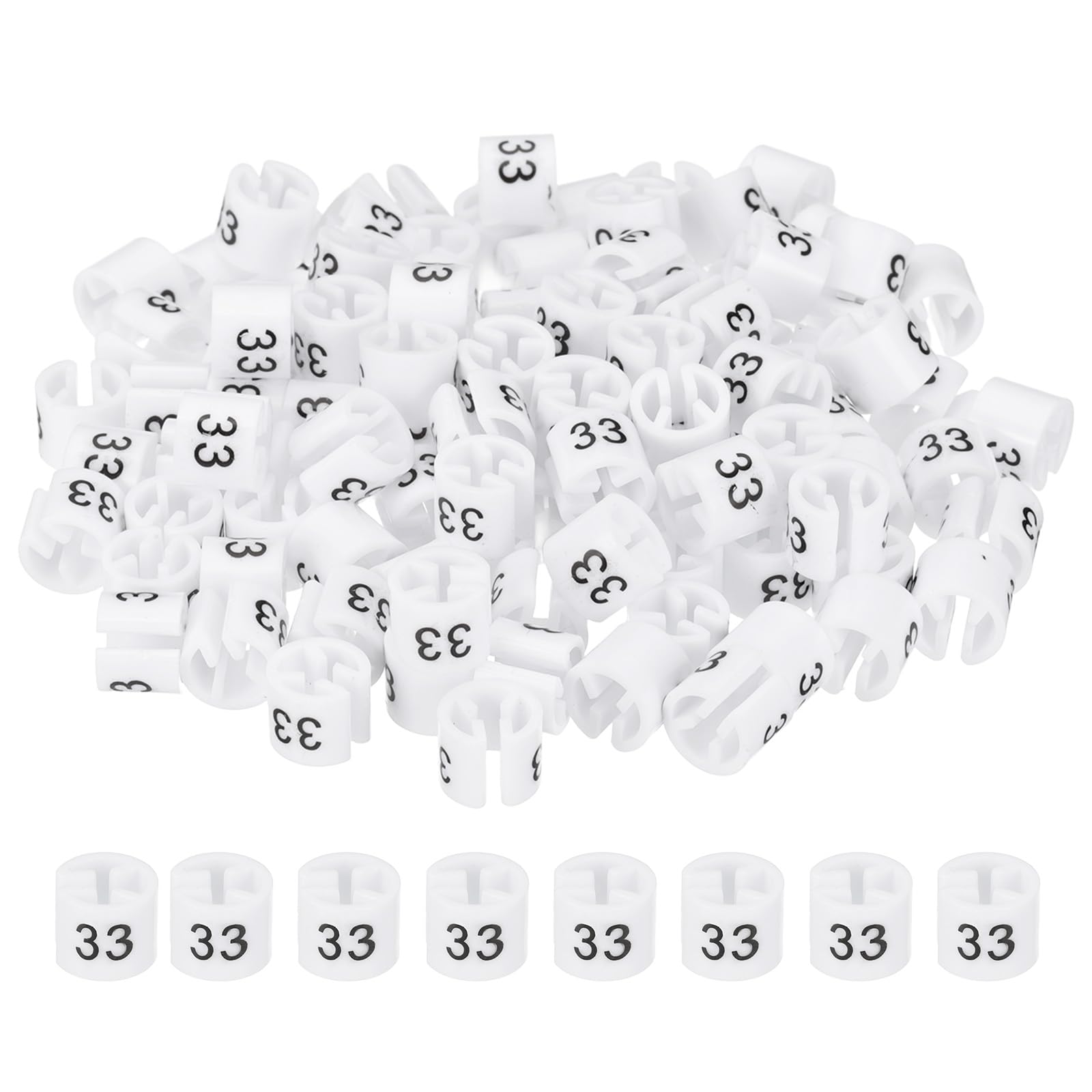 PATIKIL 100 Pcs Clothes Hanger Markers, Number 33 Tag Fit 3mm Rod Garment Size Hanger Clips Color Coding Label for Clothing Hangers, White