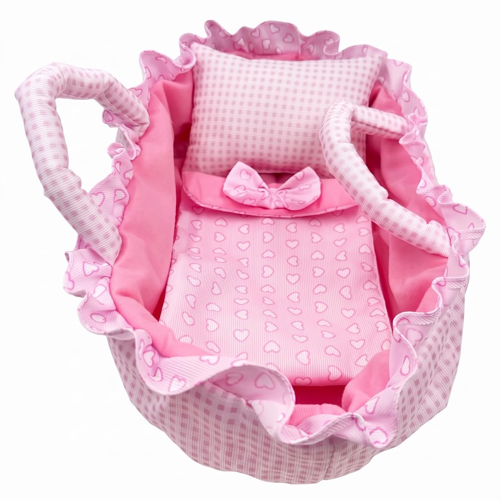 Baby Doll Bassinet with Pillow, Gingham Doll Bed Storage Tote