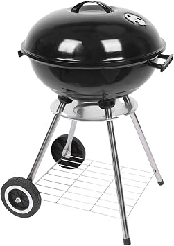 Portable Charcoal Grill with 4 Legs and Wheels for Outdoor Cooking Barbecue Camping BBQ Coal Kettle Grill - Heavy Duty Round with Thickened Grilling Bowl for Small Patio Backyard, black
